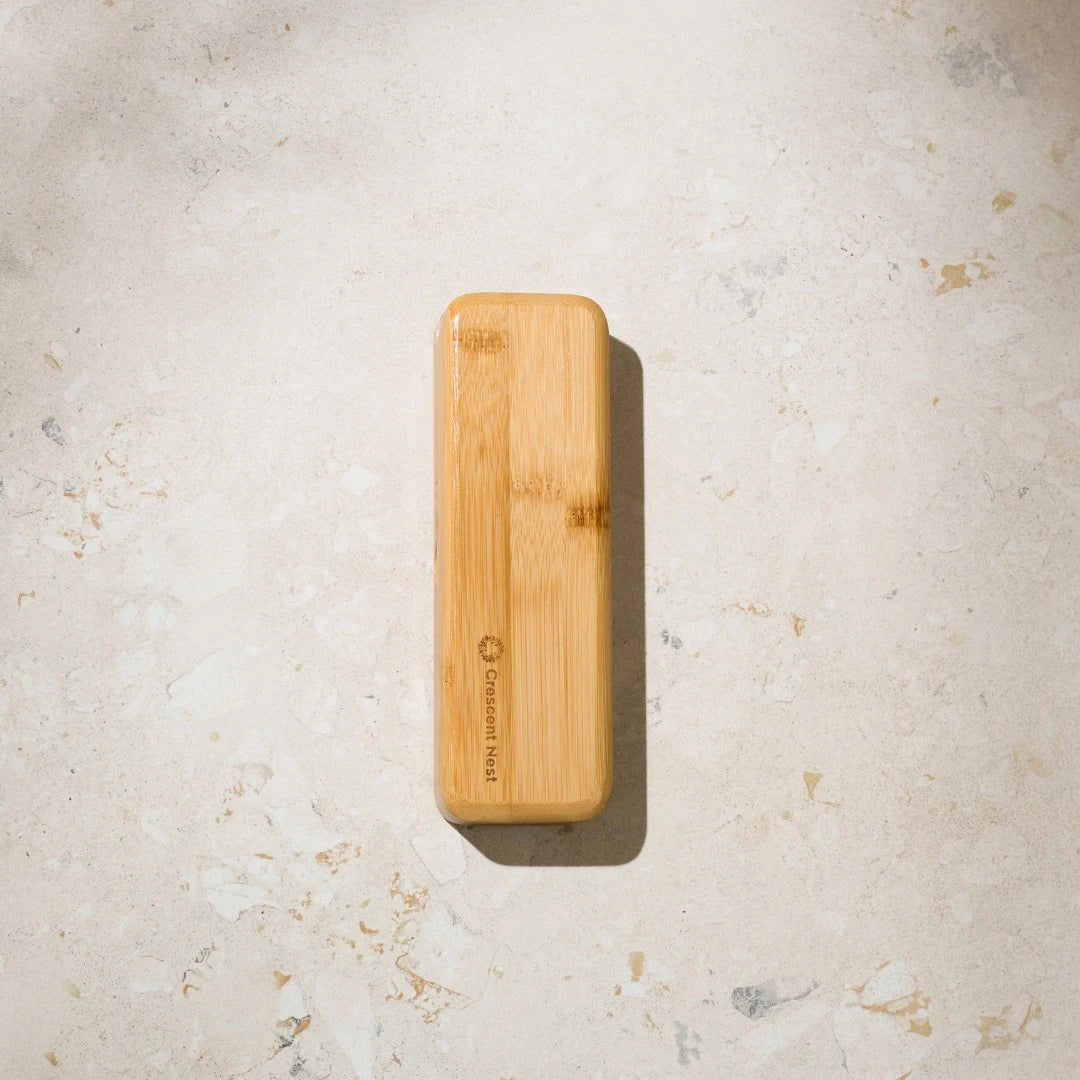 Wooden power bank on a light stone surface