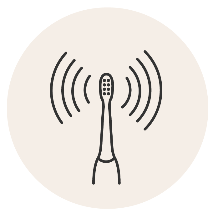 Icon of a toothbrush with sound waves on a beige background
