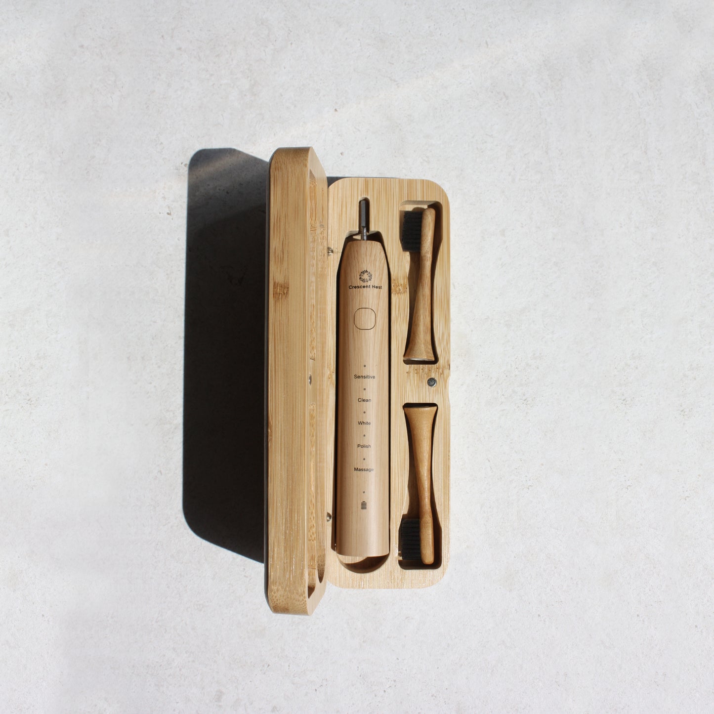 Crescent Nest Sustainable Bamboo travel kit sonic toothbrush and case