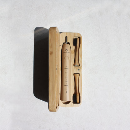 Crescent Nest Sustainable Bamboo travel kit sonic toothbrush and case
