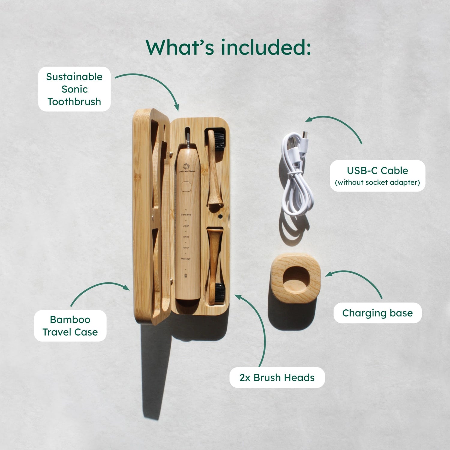 Crescent Nest Sonic Electric Toothbrush for deep cleaning, gum care, and sustainability with multiple brushing modes for superior oral hygiene