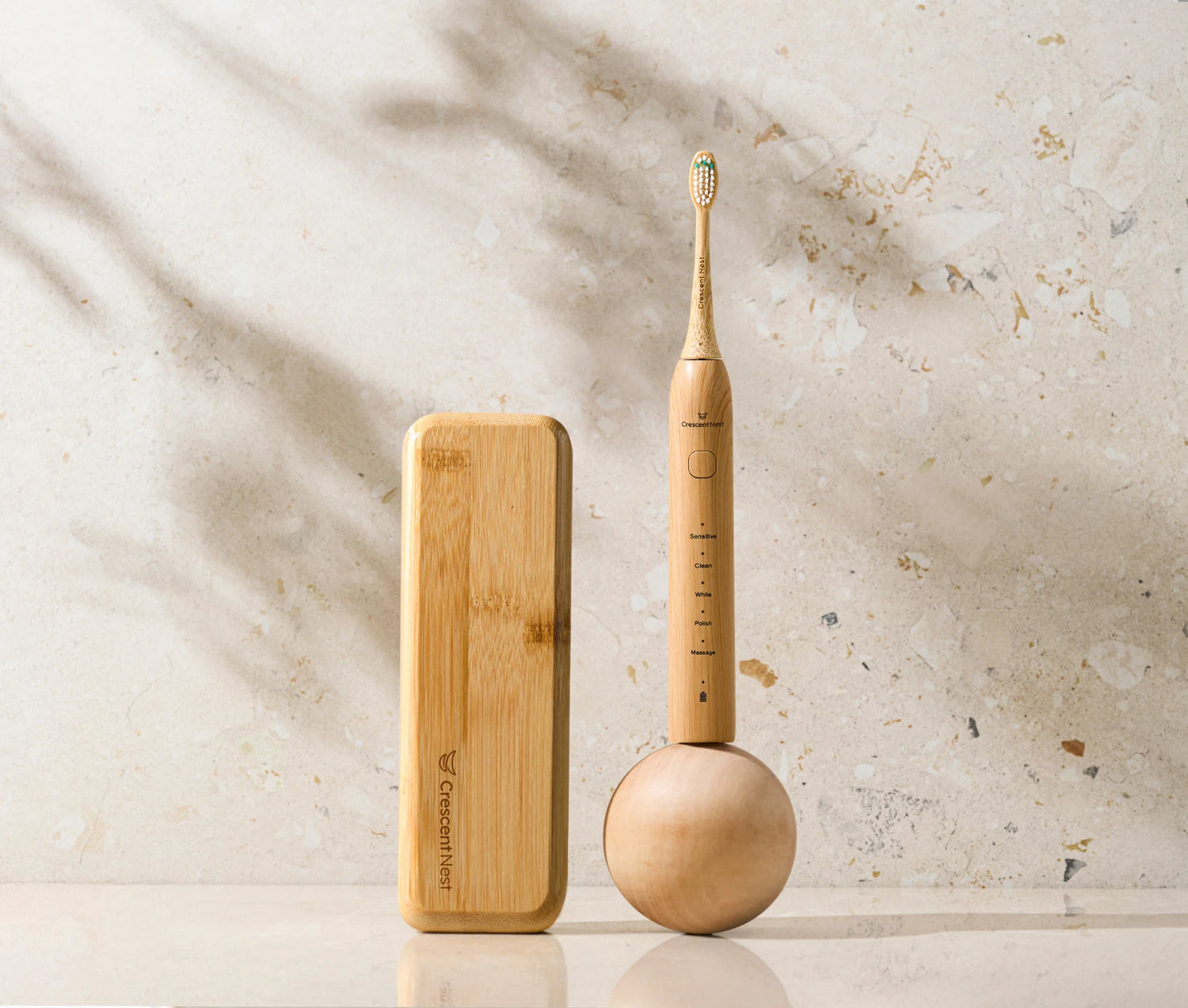 Crescent nest sonic toothbrush and its travel case