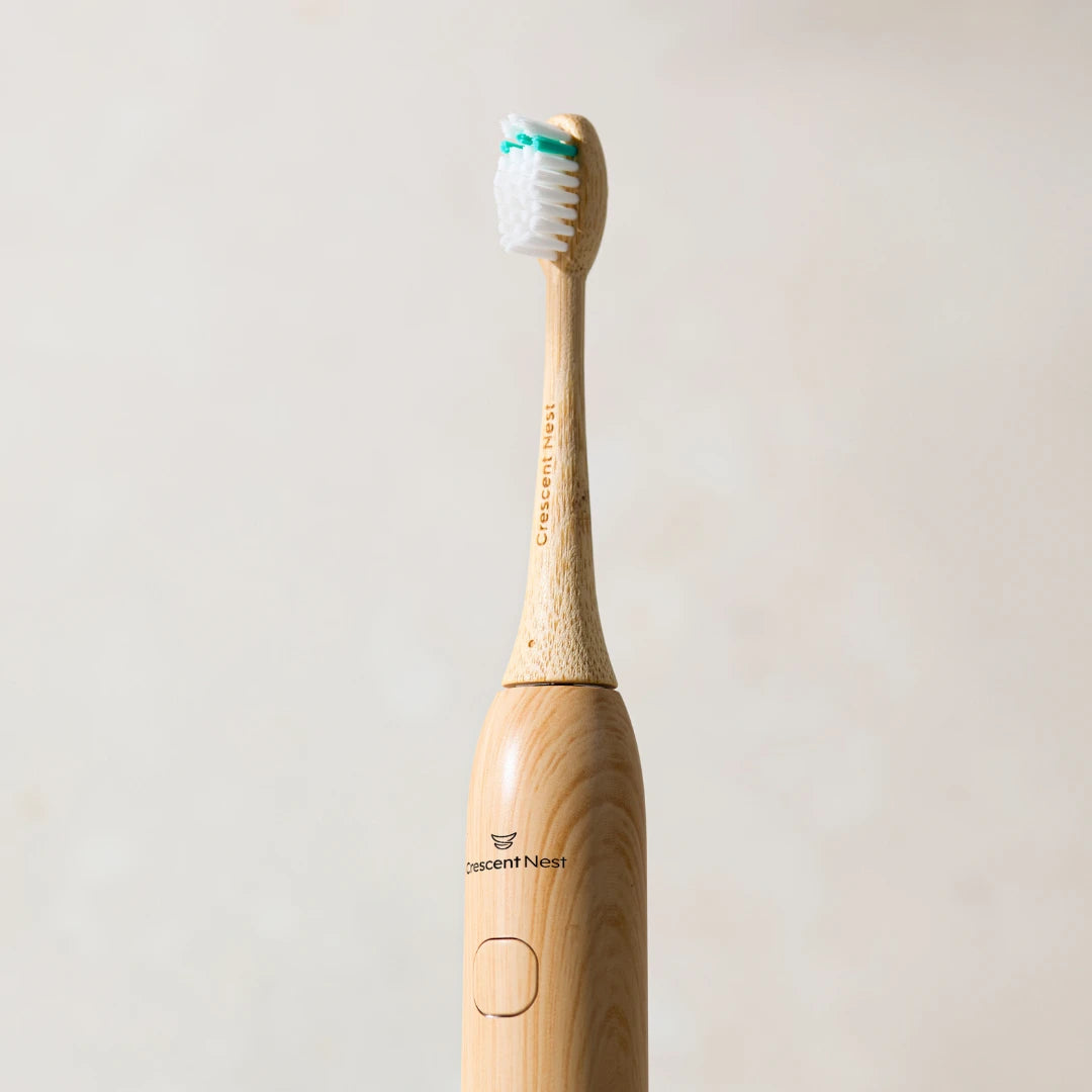 Crescent Nest Bamboo Sonic Electric Toothbrush with soft plant-based bristles