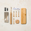 All In One Care Set with bamboo sonic toothbrush, travel case, five heads, and bamboo floss