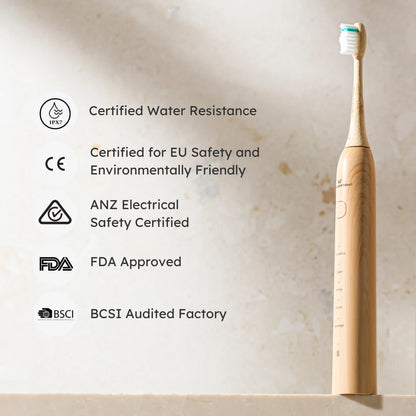 Crescent Nest Sustainable Sonic Electric Toothbrush certifications – safety tested, eco-conscious materials, and quality standards