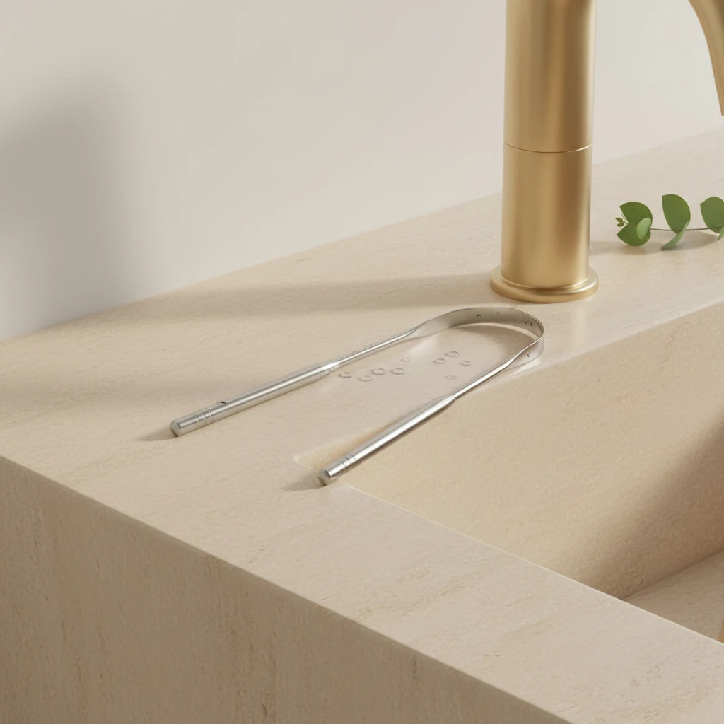 Tongue Scraper in the bathroom