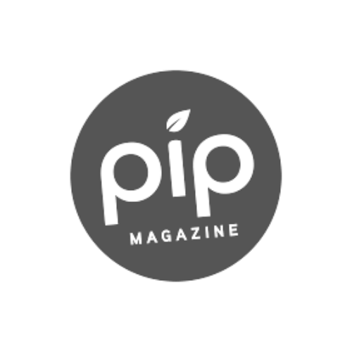 Logo of pip magazine with a leaf symbol on a white background